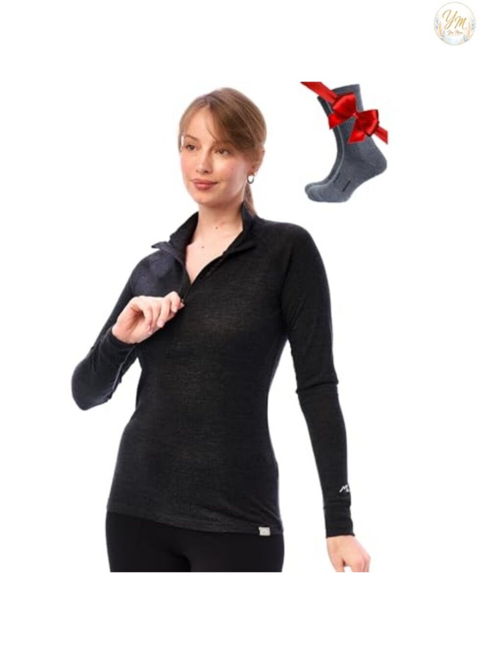 100% Superfine Merino Wool Quarter Zip Sweater Women Thermal Base Layer